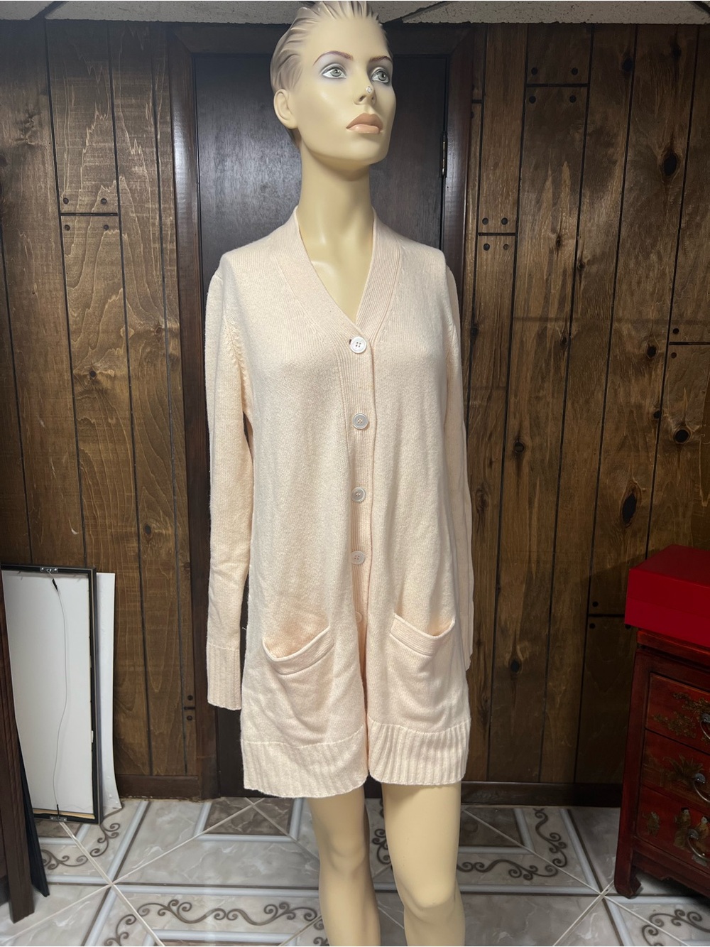 Donna Karan Peach Button Front Long Cardigan, Sz.M